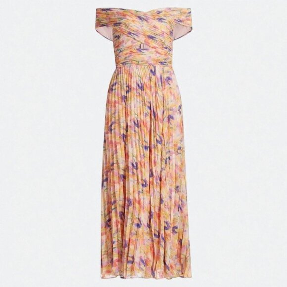 NWT ASTR Leonara Off Shoulder Maxi Dress Peach Multi One Size - Picture 7 of 13